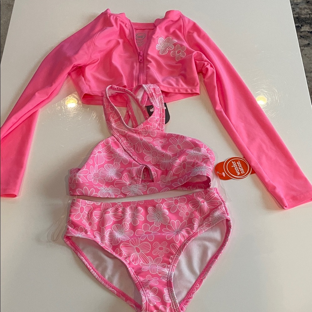 Pink Floral Kids swim Set